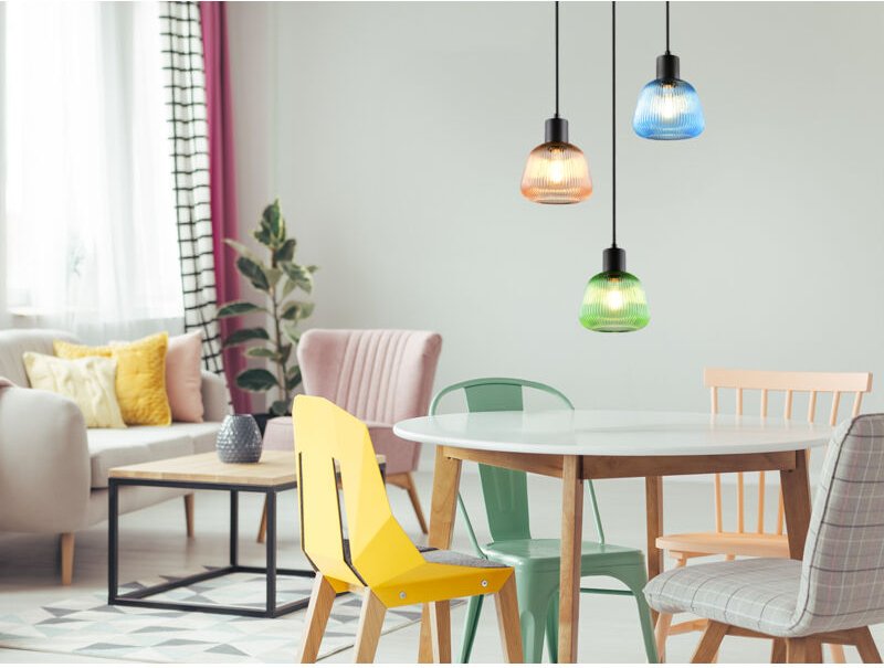 Meinewunschleuchte - Cluster Pendelleuchte quenya 3-flammig mit Glasschirmen bunt, ø 37,5cm