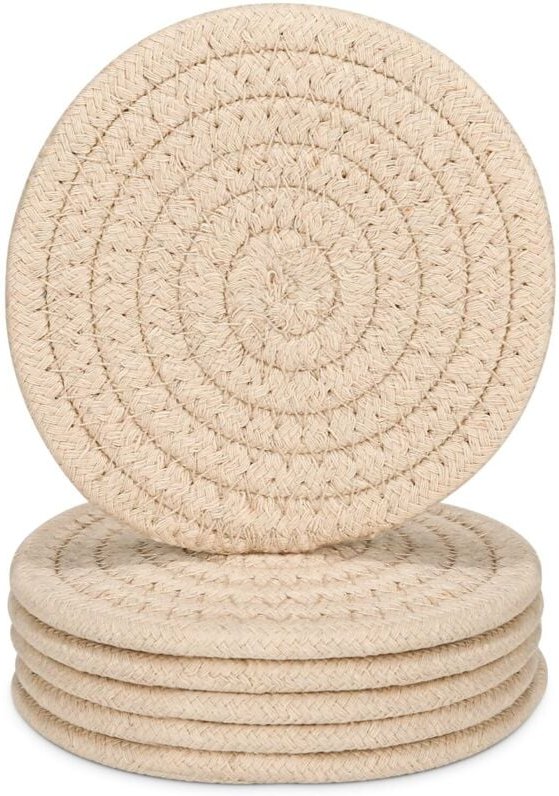 Set mit 6 saugfähigen Untersetzern aus gewebter Baumwolle zur Dekoration von Restaurants (für heiße und kalte Getränke)
