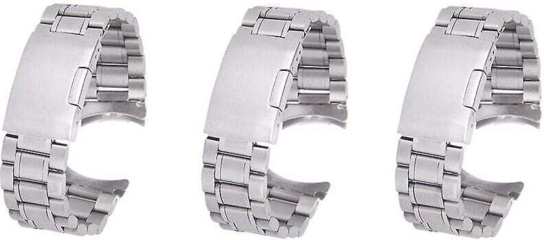 Silberfarbenes, massives Edelstahl-Gliederarmband mit 20 mm gebogener Endschließe