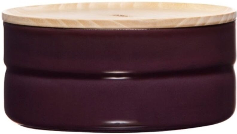 Riess-kelomat - Riess Vorratsdose mit Eschenholzdeckel ⌀13cm 0,5L Aubergine Emaille