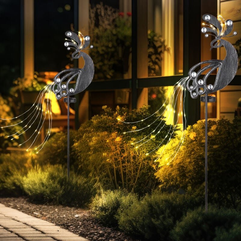 Solarstecker Garten Steckleuchte Solarlampe für Außen Gartendeko Pfau Design, Metall Kunststoff, LED 3000K, LxBxH 17,5x4...