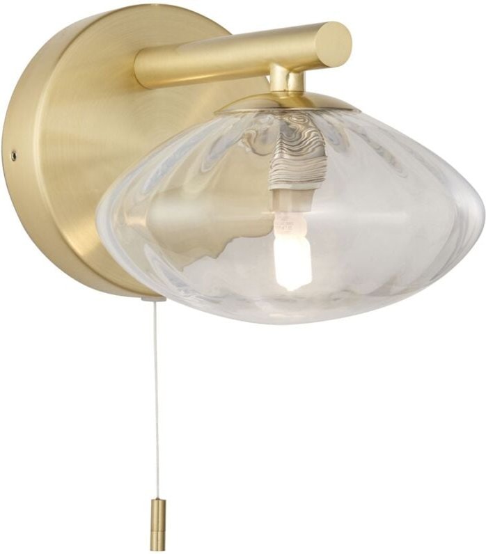 Wandlampe Metall Glas G9 IP44 14 cm breit mit Schalter in Messing satiniert Jugendstil