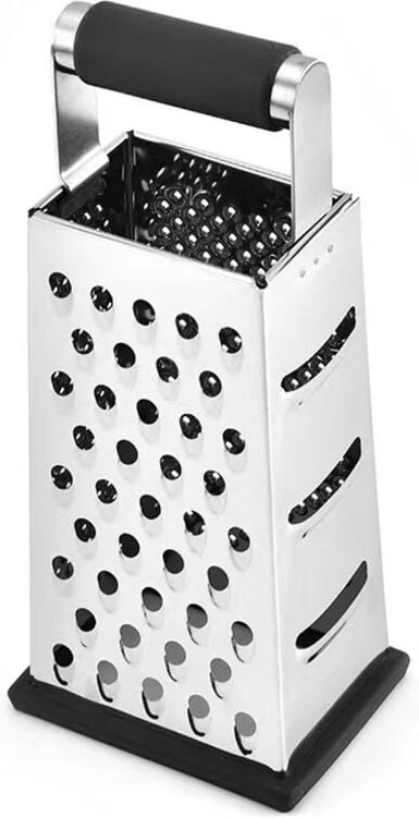 Basics Rechteckige, extrem robuste Käsereibe aus Edelstahl, 4-seitig, Schwarz