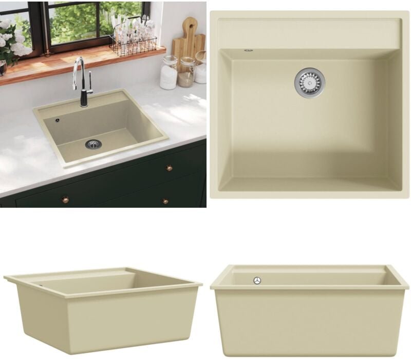 Küchenspüle mit Überlauf Beige Granit - Spülbecken - Küchenspüle - Home & Living