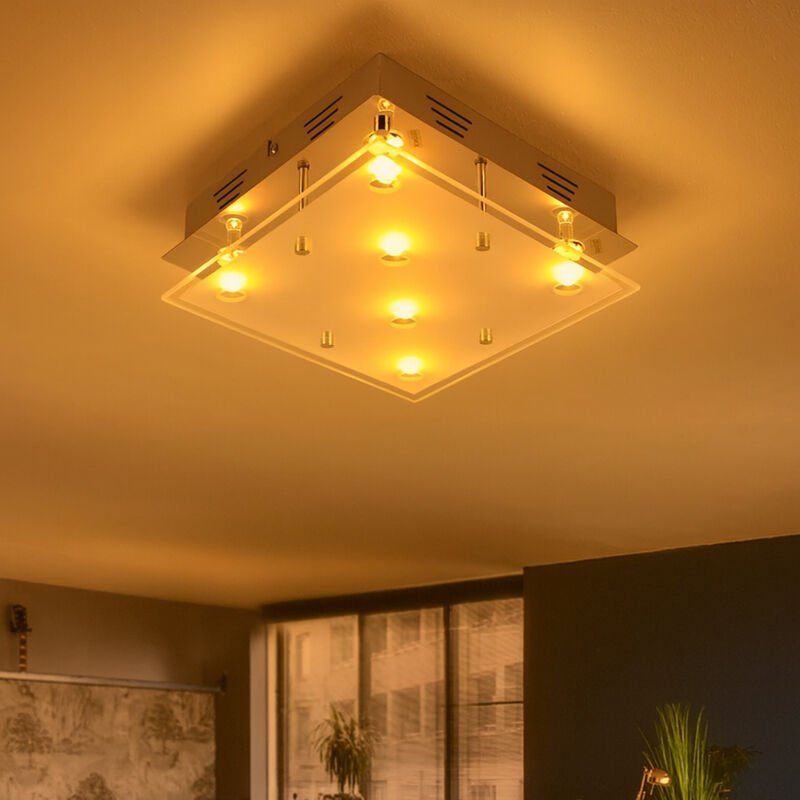 Deckenleuchte Stahl gebürstet led Deckenlampe Glas satiniert Wohnzimmerlampe 6 flammig, Metall, 6x 3W 6x 210lm warmweiß,...