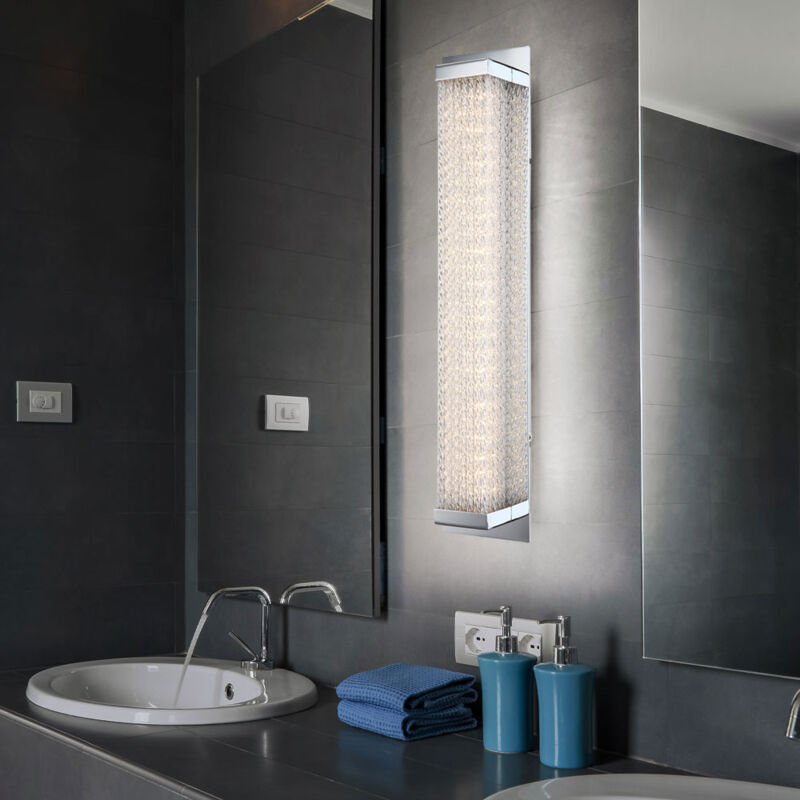 Wandlampe led Treppenhausleuchte Wohnzimmerlampe Glas Chrom Wandleuchte, 12W 1020lm warmweiß, BxH 10x47,5 cm