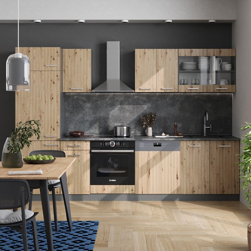 Küchenzeile R-Line, Artisan Eiche/Anthrazit, 300 cm , AP Marmor, Vicco