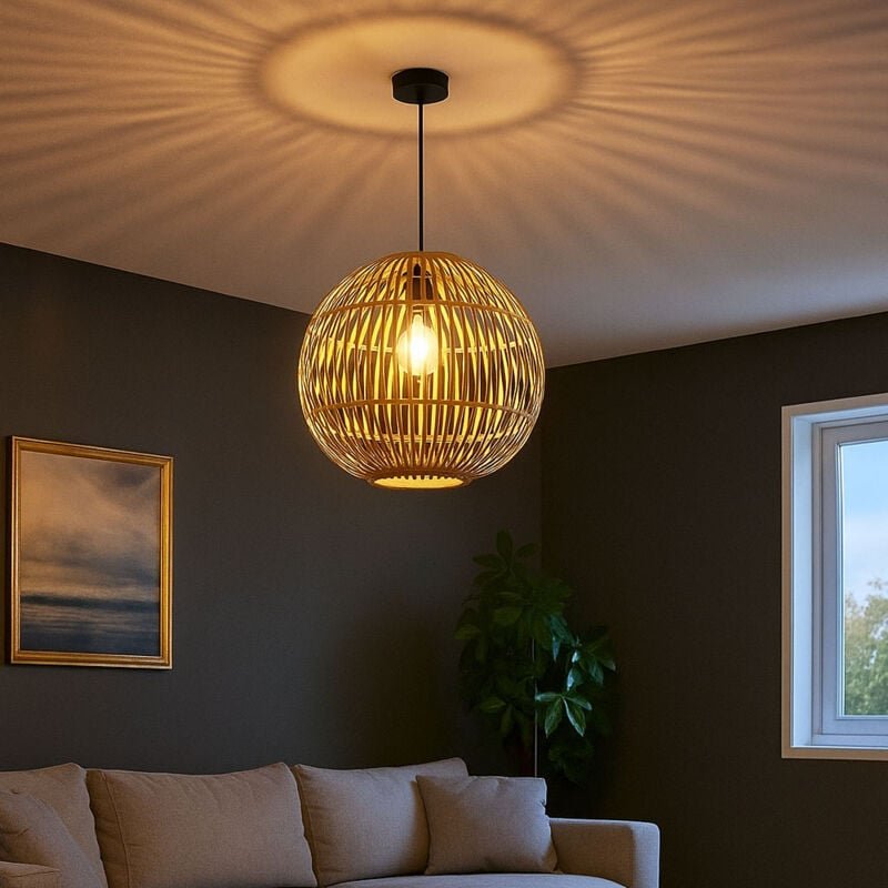 Pendelleuchte Hängelampe Wohnzimmerleuchte Esszimmerlampe Deckenleuchte, Bambus naturfarben, 1x E27 led 7W 806Lm 2700K w...