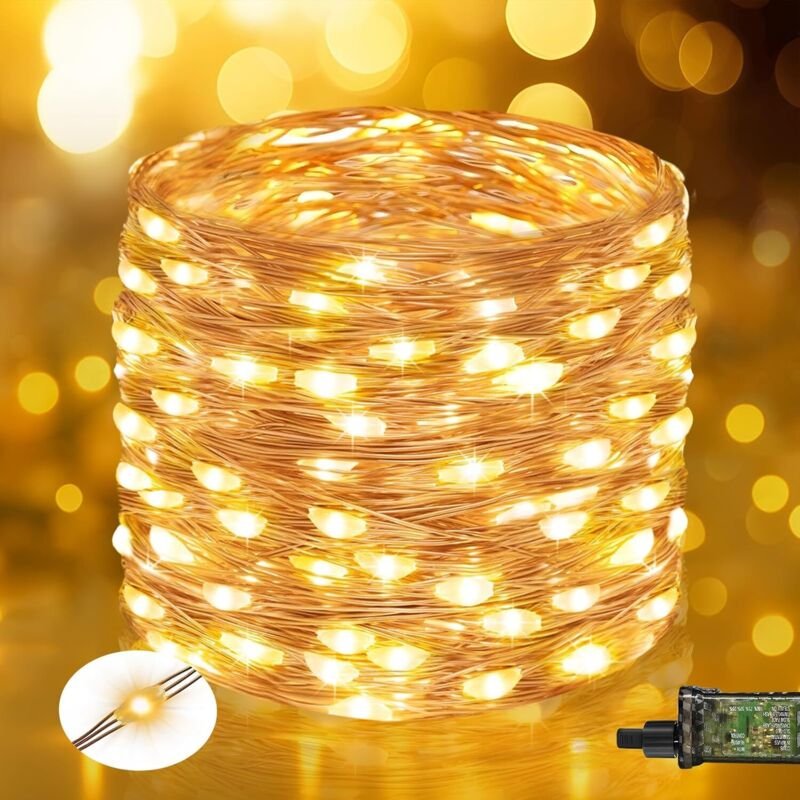 btfarm 8 m 80 LED Lichterkette für den Innenbereich mit Fernbedienung – Kupferdraht – mit Timer – 8 Modi – wasserdicht –...