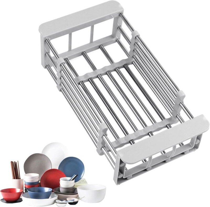 Ausziehbarer Küchenabtropfkorb aus Edelstahl – Ausziehbarer Geschirrabtropfkorb – Teleskop-Abtropfkorb mit verstellbarer...