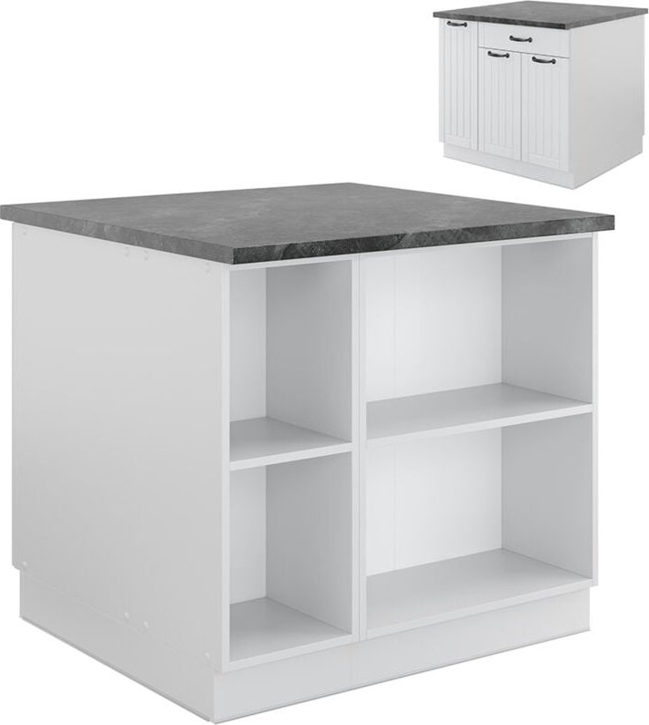 Vicco - Kücheninsel Fame-Line, Weiß Landhaus/Weiß, 90 cm mit Schublade, ohne Arbeitsplatte