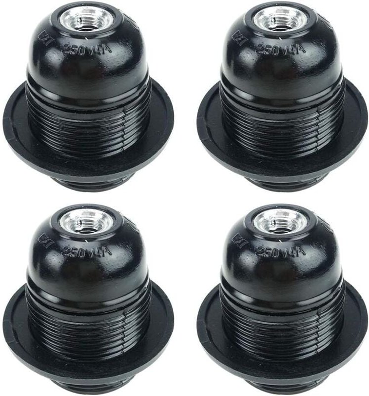 Aougo - Schwarze E27-Schraube, E27-Glühbirnenfassung, 4 Stück E27-Fassung, E27-Sockelbirne, massive Glühbirnenfassung, s...