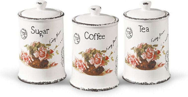 Set mit 3 Keramikbehältern für Kaffee, Tee und Zucker MAESTRO ROSE MR-20050-03cs