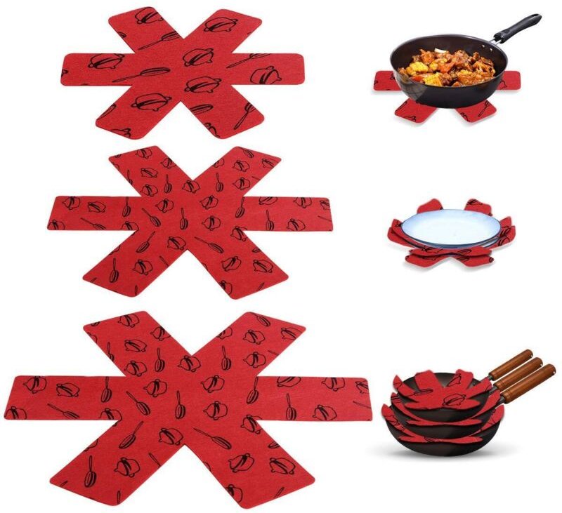 15 Stück hochwertige bedruckte Filzgleiter, die Küchenutensilien trennen und deren Oberflächen schützen, um Kratzer zu v...