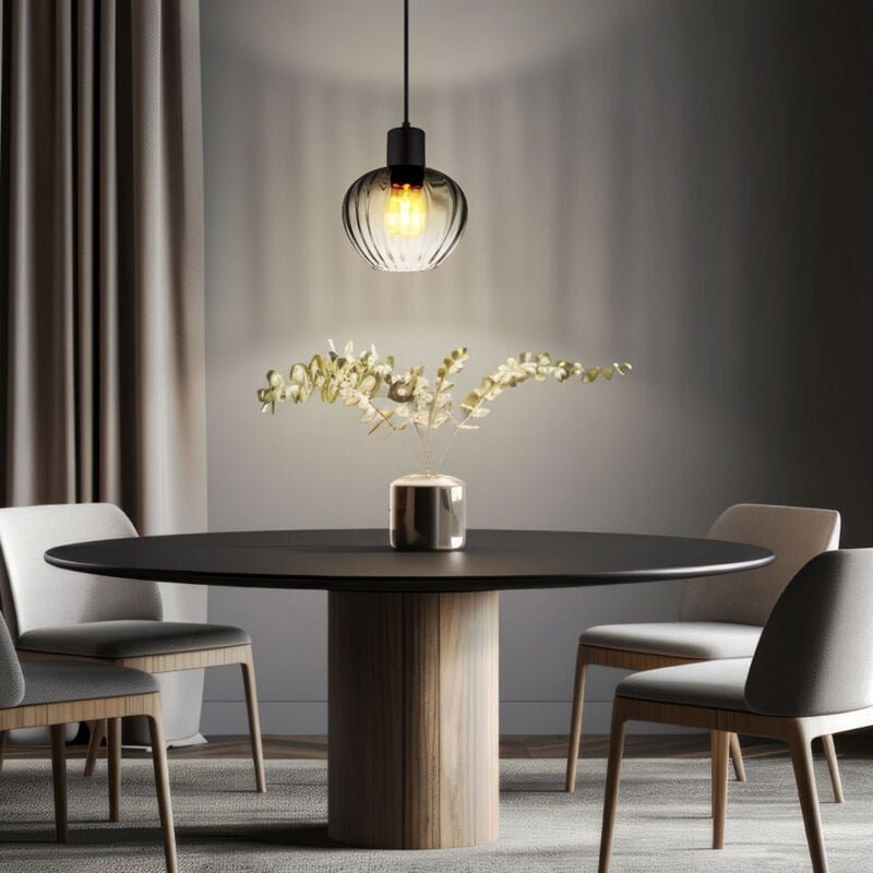 Esszimmerleuchte Pendelleuchte Hängelampe Wohnzimmerlampe schwarz Rauchglas E27