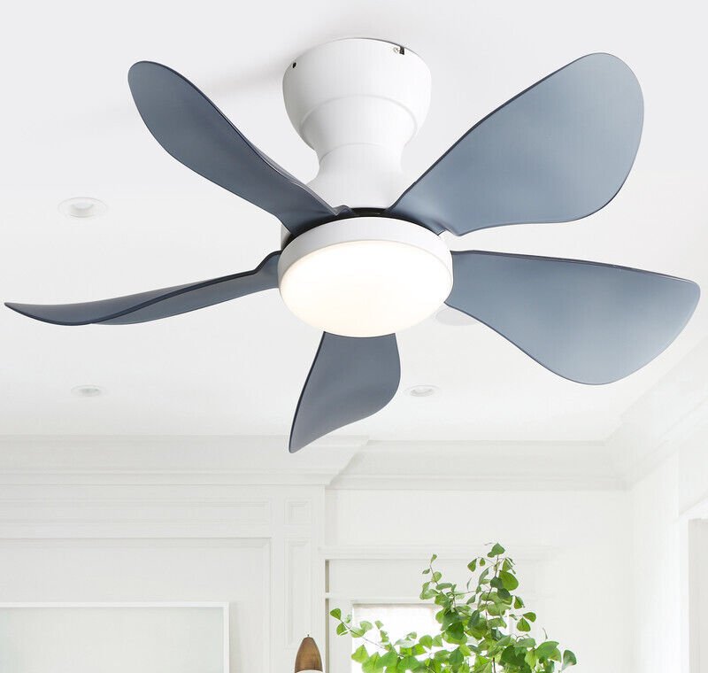 Sofucor - Kleiner, moderner Deckenventilator, 73,5 cm, mit 6-stufiger DC-Fernbedienung – Weiß