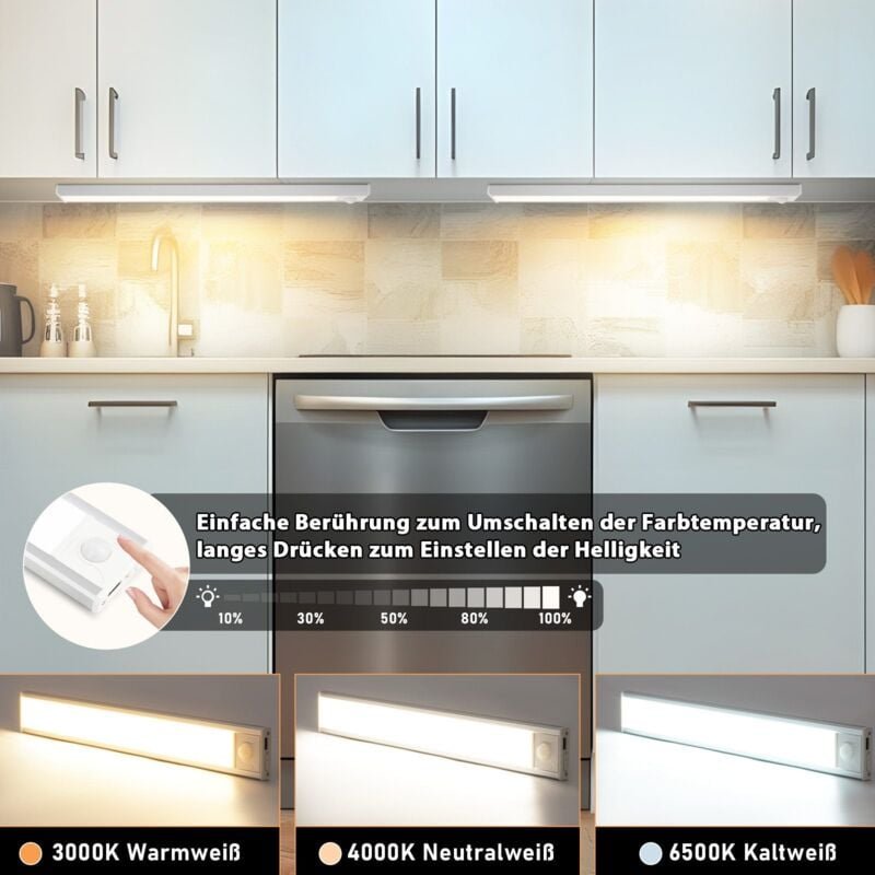 Unterbauleuchte Küche led Schrankbeleuchtung - 30CM Unterschrank Beleuchtung mit Bewegungsmelder usb 1500mAh Aufladbar S...