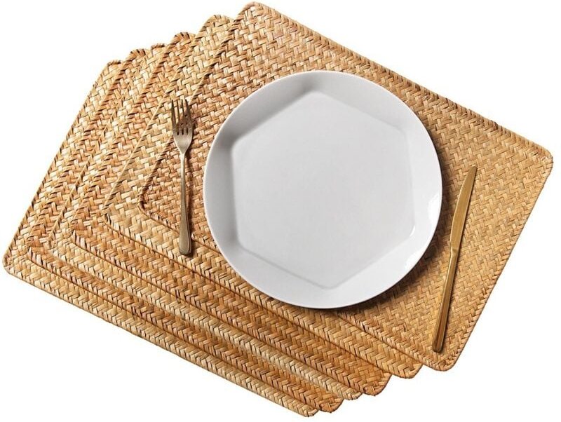 KüChen Matte, Gewebte Tischsets, Set mit 6, HitzebestäNdige Matte Aus NatüRlichem Seegras, Esstisch Dekoration