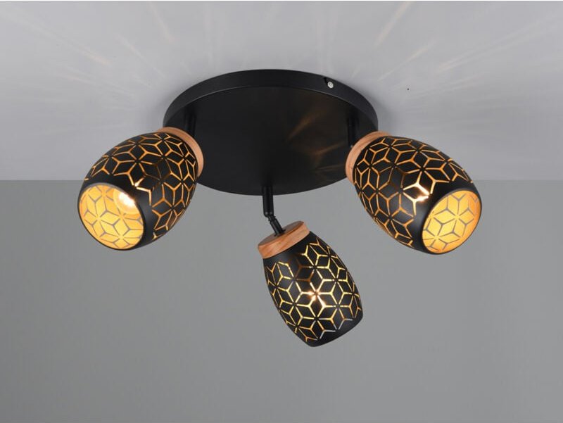 Reality Leuchten - Deckenstrahler bidar Schwarz Gold 3-flammig mit Stanzmuster, Ø58cm
