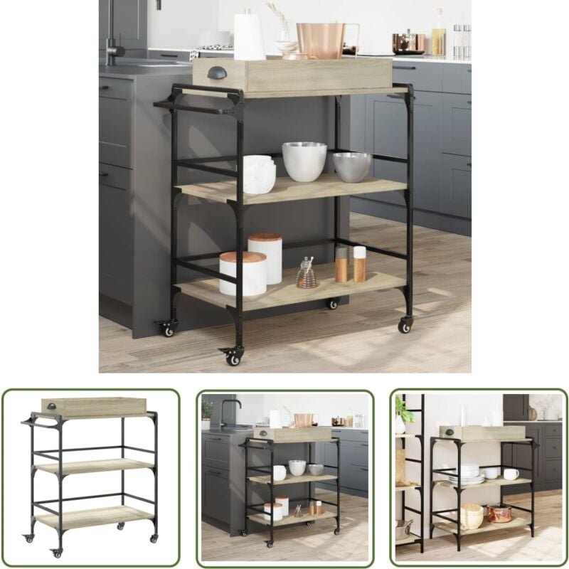 Küchenwagen Sonoma-Eiche 81,5x41x92,5 cm Holzwerkstoff - Küchentisch - Küchenschrank - Rollwagen - Mobiliar - Esstisch -...