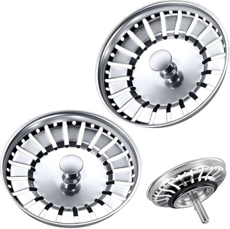 2er-Pack 84 mm Edelstahl-Spülbeckenstöpsel – Ersatz-Spülbeckenstöpsel – Abflussstopfen für Lebensmittel-/Haarfallen – pa...