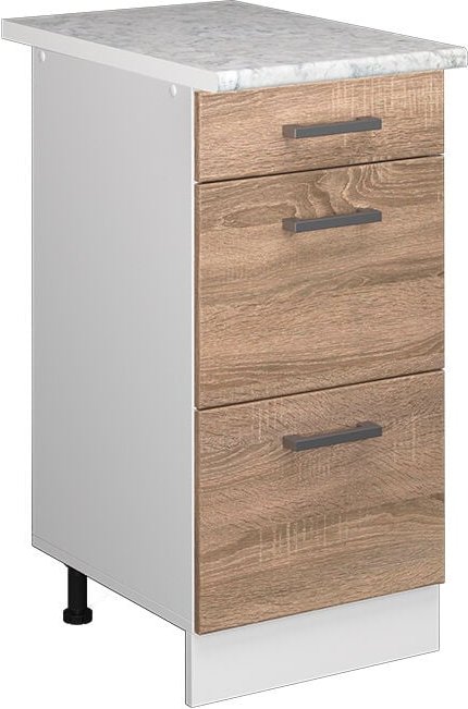 Vicco - Küchenunterschrank R-Line, Sonoma, 40 cm mit Schubladen, ap Marmor