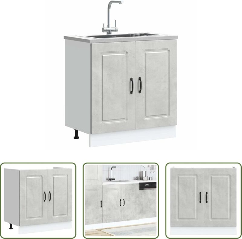 Küchenmöbel - Spülenunterschrank Kalmar Betongrau 80x46x81,5 cm Holzwerkstoff
