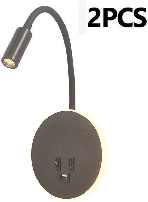Wandleselampe mit USB-Ladeanschluss und unabhängigem Schalter, flexible Schwanenhals-LED-Wandleuchte, Nachttisch-Leselam...