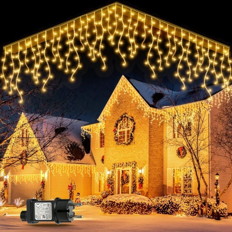 Weihnachts-Lichtervorhang für den Außenbereich, 5 m, 200 LEDs, anschließbare Lichterkette für den Außenbereich, 8 Energi...