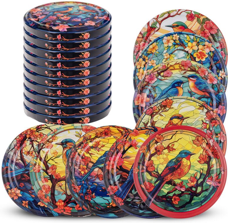 Deckel fi82 10er Pack Vögel Buntglas TO-82 - Kadax