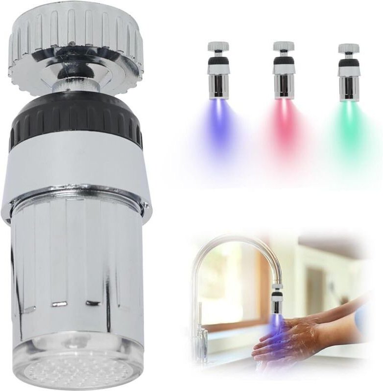 Dreifarbige LED-beleuchtete Armatur, 360°-Drehung, Bewegungssensor, Temperaturanzeige, weiß