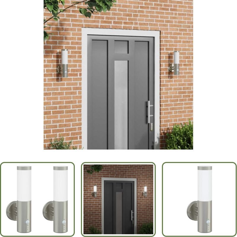 vidaXL Edelstahlleuchte - Außenwandleuchte 2 pcs Silber 15 x 7,5 x 33 cm