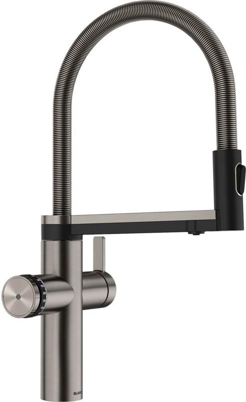 BLANCO Choice Icona Armatur, Küchenarmatur Wasserhahn Wasserfilter, 6-in-1 Wasseraufbereitung, Edelstahl, Satin Platinum