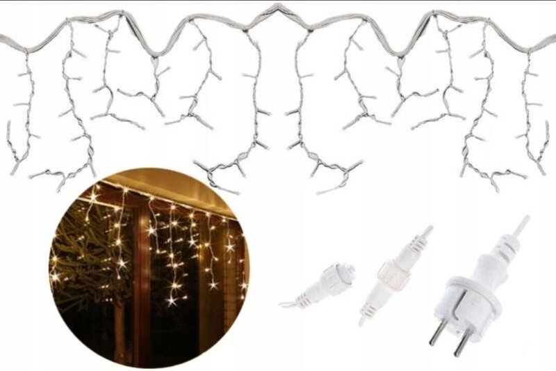 LED-Weihnachtsbeleuchtung für den Außenbereich, 200 Dioden – 9,5 m lange Eiszapfen, warmweißes Licht
