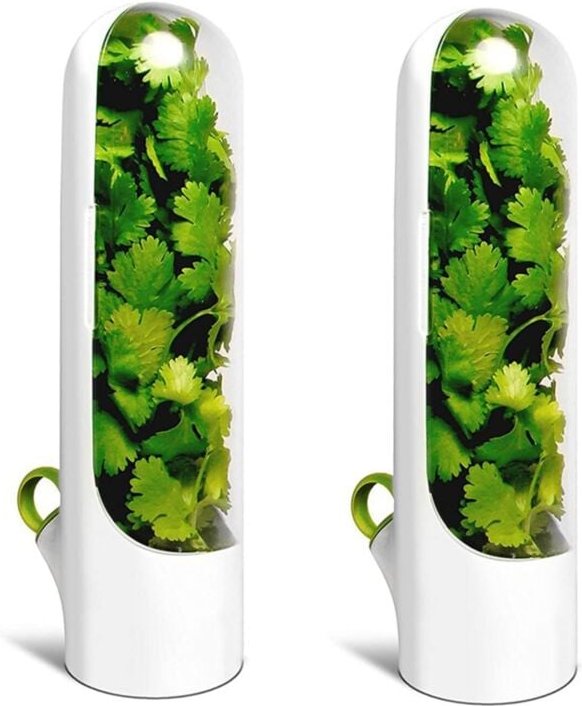 Set mit 2 Vorratsgläsern für frische Kräuter, Gemüse und Koriander. Ideal zum Aufbewahren von Koriander, Minze, Petersil...