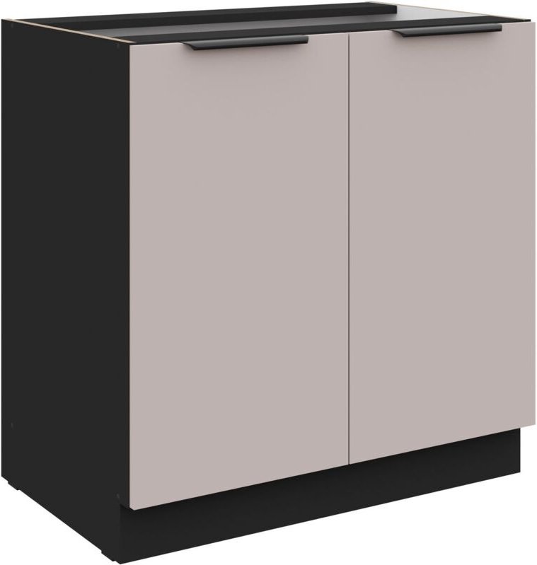 Küchen Unterschrank 80 cm Küche arona Kaschmir beige matt + Schwarz matt Küchenzeile Küchenblock Küche Einbauküche