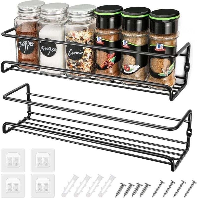 2-teiliges, wandmontiertes Gewürzregal, Küchengewürzhalter mit Klebehaken und Schrauben, kein Bohren erforderlich, Gewür...