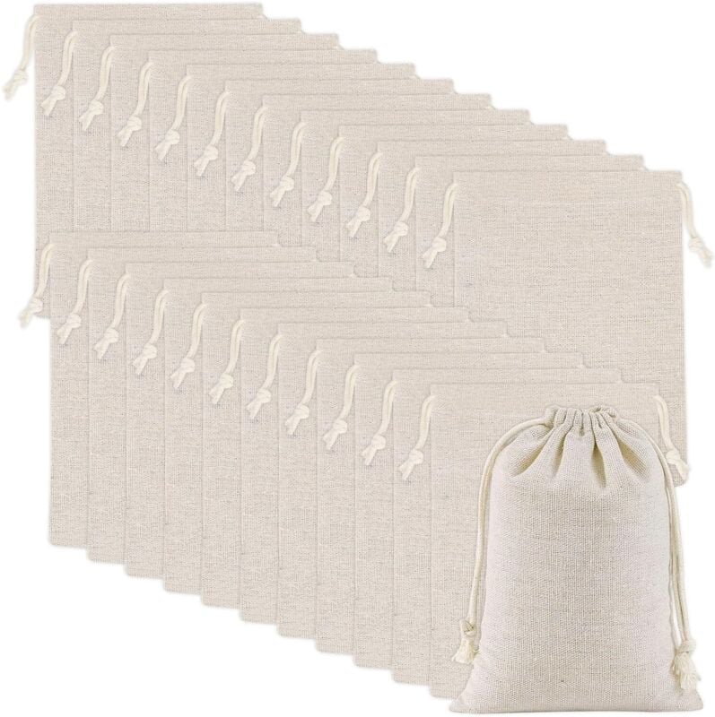 24 Stoffbeutel mit Kordelzug, 13 x 18 cm, wiederverwendbare Jutesäcke, Stoffgeschenktüten für Adventskalender, Weihnacht...