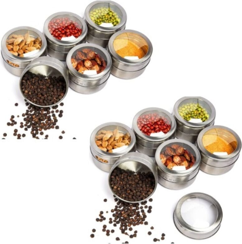 12 magnetische Gewürzdosen (90 ml) aus Edelstahl für Salz, Pfeffer, Gewürze, Grillgut und Küche