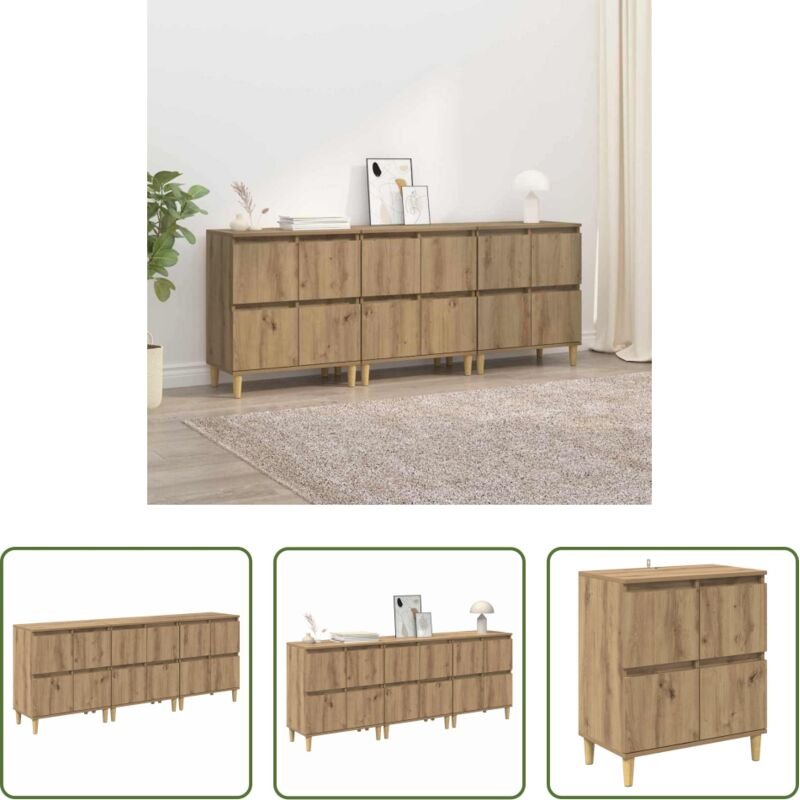 vidaXL Sideboard 3 Stück - Sideboards 3 pcs Artisan-Eiche 60 x 35 x 70 cm Holzwerkstoff