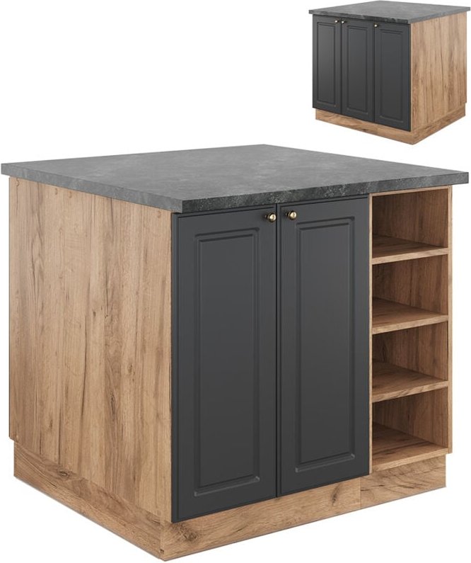 Kücheninsel Fame-Line, Anthrazit-Gold/Goldkraft Eiche, 90 cm ohne Arbeitsplatte, Vicco
