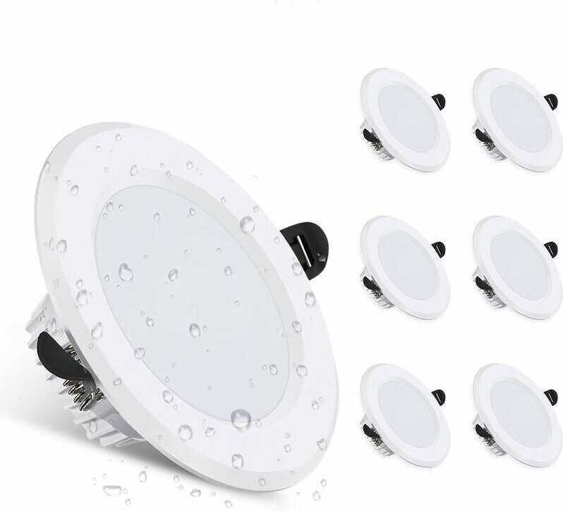 Set mit 6 fest installierten LED-Einbaustrahlern, 3000 K, 600 lm, IP44, Sonnenlicht