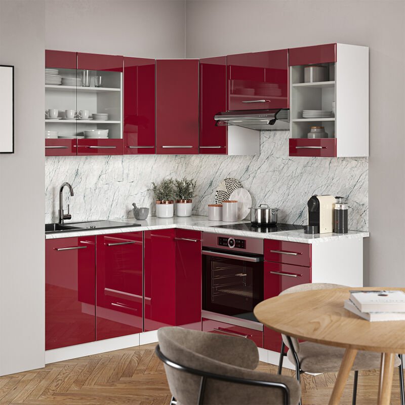 Vicco - Eckküche Fame-Line, Bordeaux Hochglanz/Weiß, 160 x 60 cm ohne Arbeitsplatte