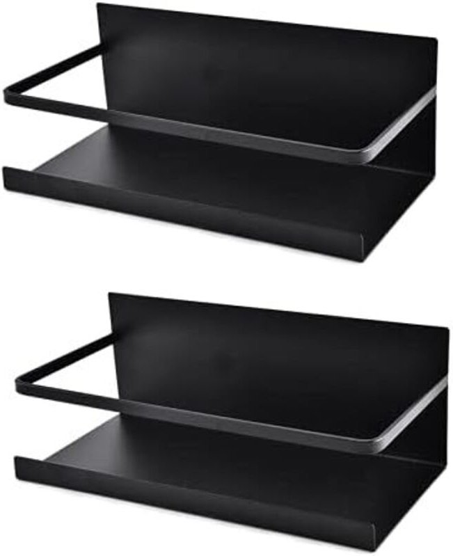 Set mit 2 magnetischen Kühlschrankablagen aus Edelstahl, Hängeorganizer (Schwarz)