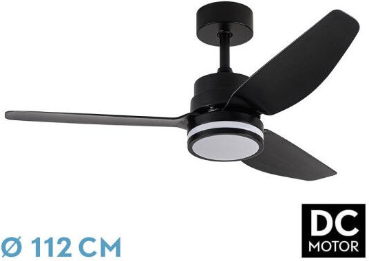 Abrila -Ventilator dc jarama - Schwarz mit drei Flügeln mit 6 einstellbaren Geschwindigkeiten 3 Temperaturen de Licht wä...