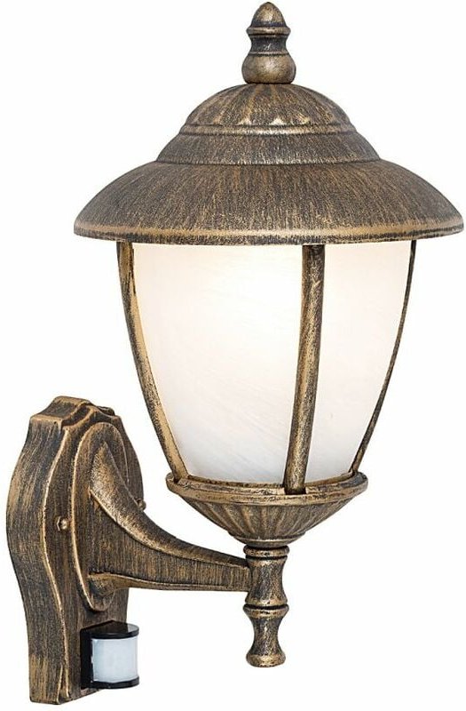Licht-erlebnisse - Außenlampe Wand E27 IP43 Bewegungsmelder Gold Haus Garten Glas Metall Rustikal