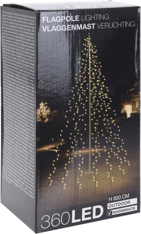 Lichterkette für Fahnenstangen bzw. Fahnenmast - 10 Stränge à 8 Meter mit 360 led in warm weiß - Lieferung inkl. Heringe...