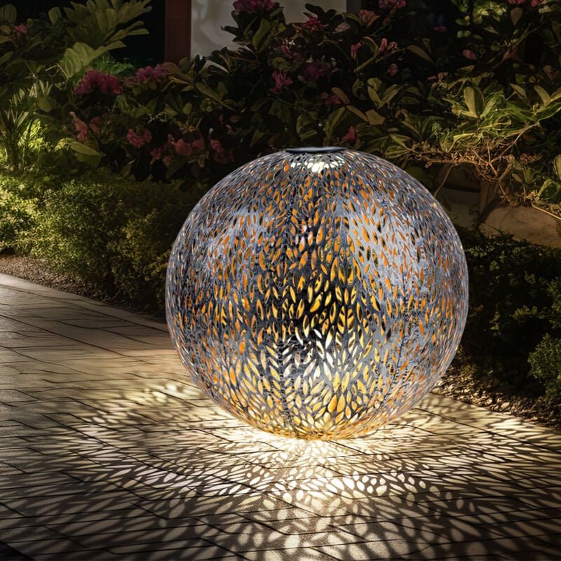 Windlicht Solar Garten Solarleuchte LED Steckleuchte IP44, Erdspitz, Metall Muster antik goldfarben silbergrau, 1x LED 3...