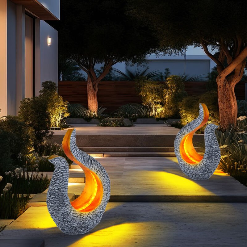 Solarleuchte Gartendeko Solar Skulptur Steinoptik Solarlampe Design gold, grau, led warmweiß, LxBxH 23,5x11x34,5 cm, 2er...