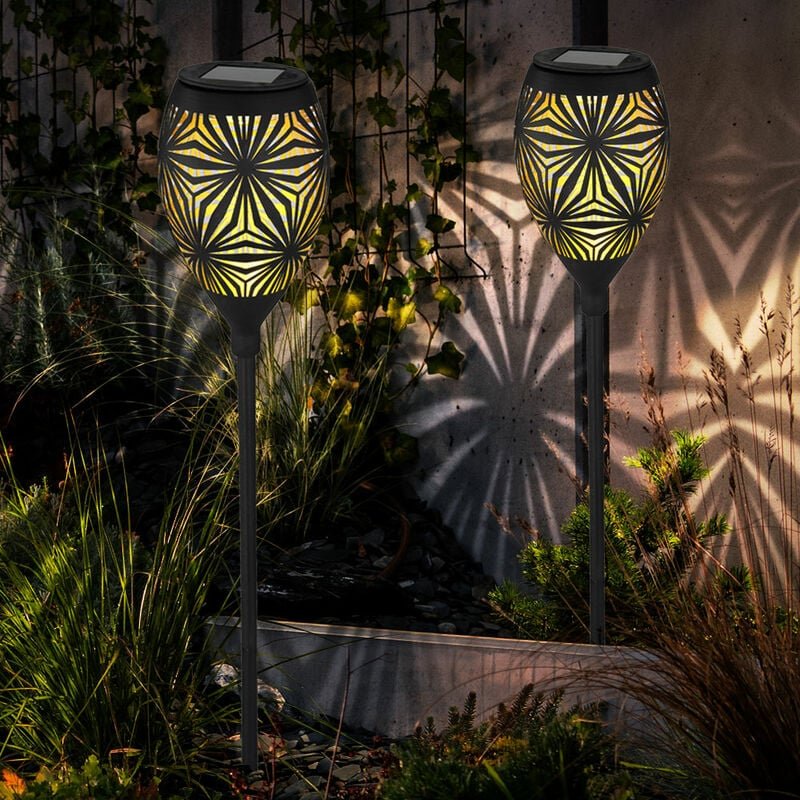 Außenlampe schwarz Steckleuchte Garten Solarlampe modern, Wegeleuchte Erdspieß Dekorstanzungen, Metall gold, 1x led warm...
